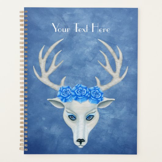 Witte Fantasy Deer Head Face Rozen op blauwe plekk Planner (Voorkant)