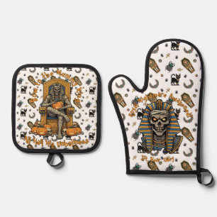 🤍 Witte Farao Mummy Oven Mitts 🎃🔥 Ovenwant & Pannenlap Set