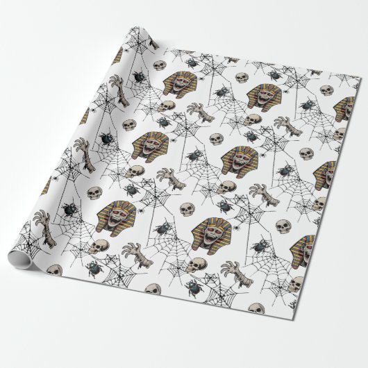 🤍 Witte Farao Mummy Wrapping Paper 🎃👑 Cadeaupapier (Uitgerold)
