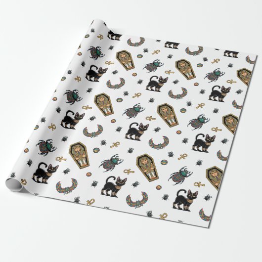 🤍 Witte Farao Mummy Wrapping Paper 🎃👑 Cadeaupapier (Uitgerold)