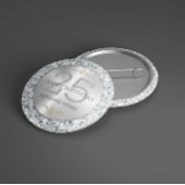 Witte faux diamanten 25e verjaardag ronde button 4,0 cm