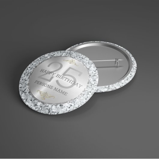 Witte faux diamanten 25e verjaardag ronde button 4,0 cm