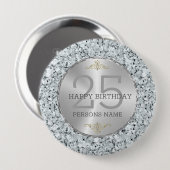Witte faux diamanten 25e verjaardag ronde button 4,0 cm (Voorkant /achterkant)