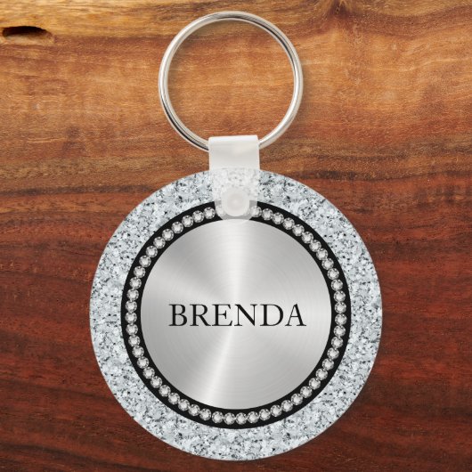 Witte faux diamanten patroon Monogram Sleutelhanger (Achterkant)