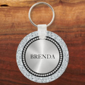 Witte faux diamanten patroon Monogram Sleutelhanger (Voorkant)