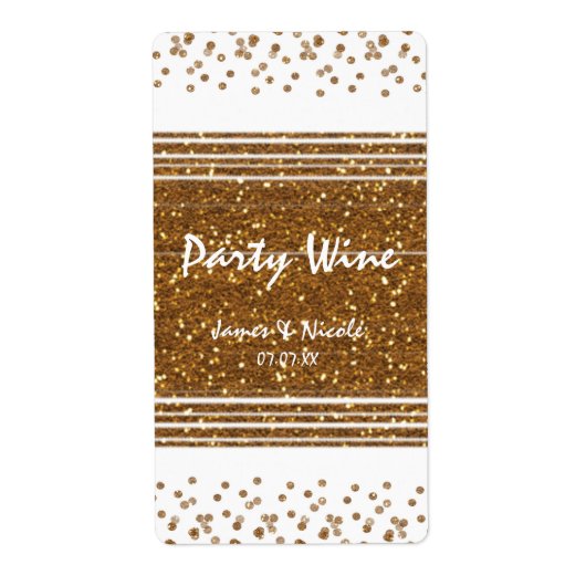 Witte Faux Geborsteld Goud Glitter Wijn Etiketten (Voorkant)