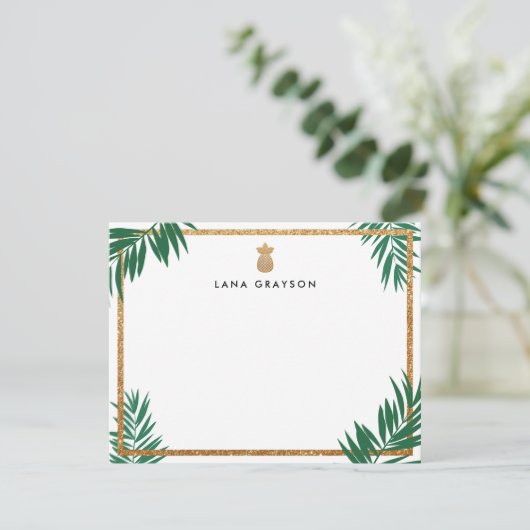 Witte Faux Gold Glitter Ananas Gepersonaliseerd Bedankkaart (Staand voorkant)