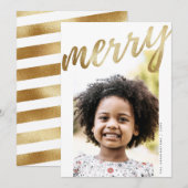 Witte Faux Gold Script Vrolijk Vakantie Fotokaart Feestdagenkaart (Voorkant / Achterkant)