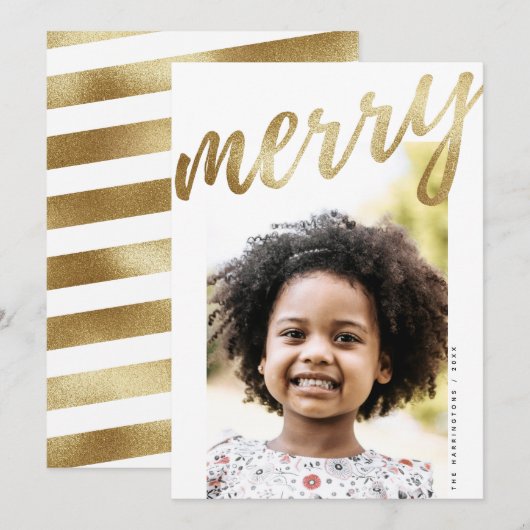 Witte Faux Gold Script Vrolijk Vakantie Fotokaart Feestdagenkaart (Voorkant / Achterkant)