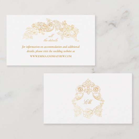 Witte & Faux Gouden Folie Barok Bruiloft Website Informatiekaartje (Voorkant / Achterkant)