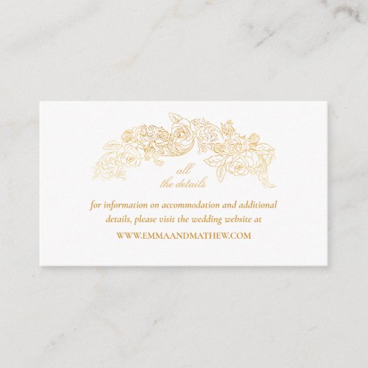 Witte & Faux Gouden Folie Barok Bruiloft Website Informatiekaartje (Voorkant)