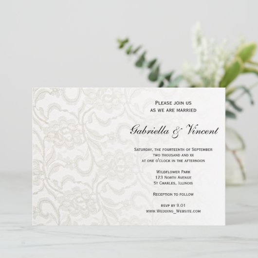 Witte Faux Lace bruiloft uitnodiging (Staand voorkant)