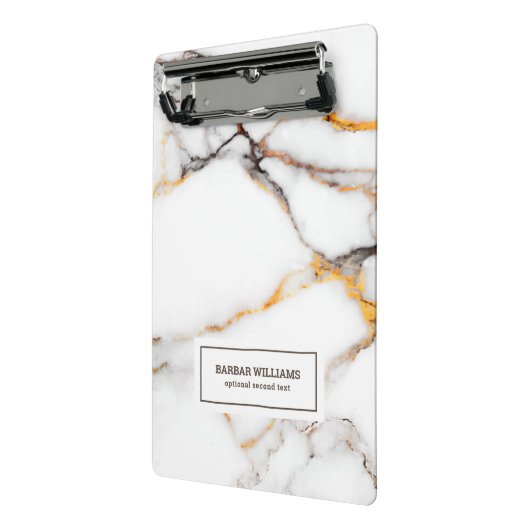 Witte faux marmer beige en grijze accenten mini klembord (Angled2)