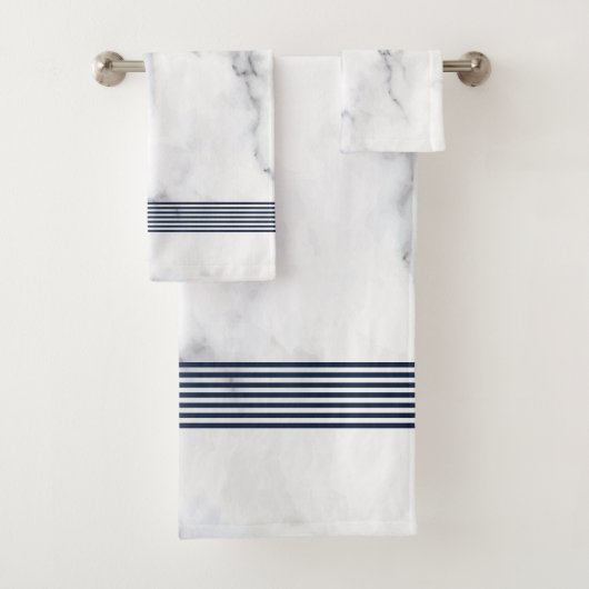 Witte faux marmer zwarte strepen badhanddoekset bad handdoek (Insitu)