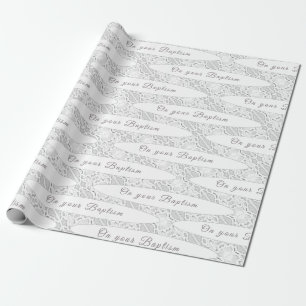 Witte Faux Satijn en Kant Doop Cadeaupapier
