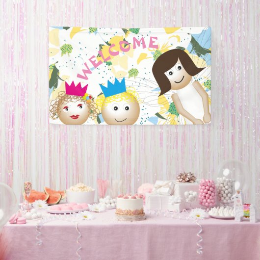 Witte fee, sprookje, bloemige botanische bloem spandoek (Feest)