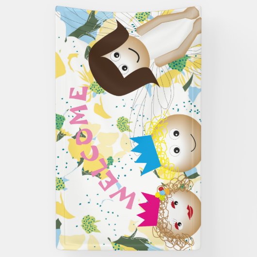 Witte fee, sprookje, bloemige botanische bloem spandoek (Verticaal)