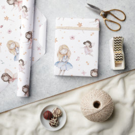 Witte feeënmeisjes bloemen vleugels toverstaf vlin cadeaupapier