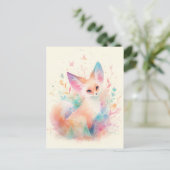 Witte Fennec Vos met Pastel Regenboog Oor Briefkaart (Staand voorkant)