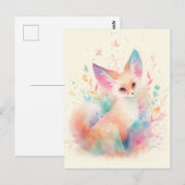 Witte Fennec Vos met Pastel Regenboog Oor Briefkaart (Voorkant / Achterkant)