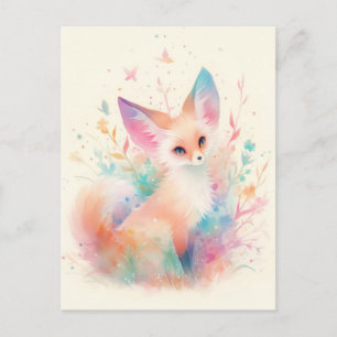 Witte Fennec Vos met Pastel Regenboog Oor Briefkaart