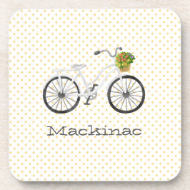Witte Fiets Bloemmand Locatie Mackinac Bier Onderzetter