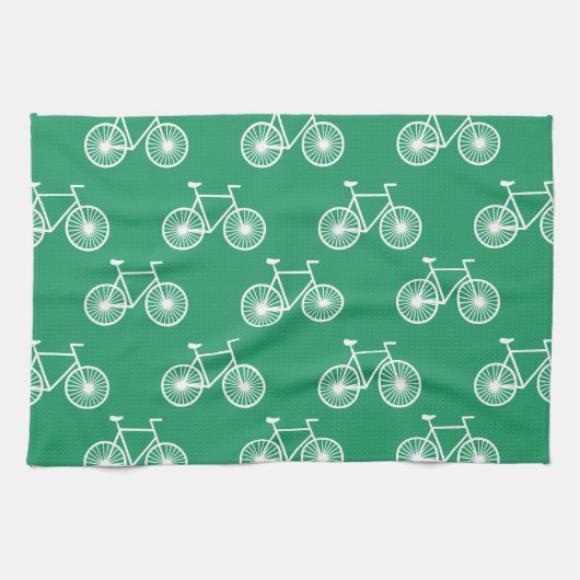 Witte Fiets, Fietspatroon; Kelly Green Theedoek (Horizontaal)