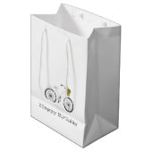 Witte Fiets GELUKKIGE VERJAARDAG Bloemenmand Fun Medium Cadeauzakje (Voorkant Gekanteld)