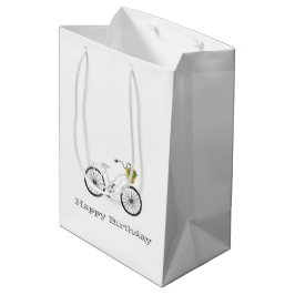Witte Fiets GELUKKIGE VERJAARDAG Bloemenmand Fun Medium Cadeauzakje