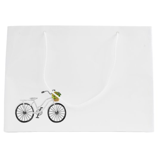 Witte Fiets Gelukkige Verjaardag Bloemmand Plezier Groot Cadeauzakje (Voorkant)
