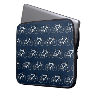Witte fiets op marineblauw laptop sleeve