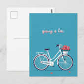 Witte Fiets Roze Bloemen Blauwe achtergrond Briefkaart (Voorkant / Achterkant)