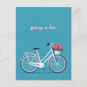 Witte Fiets Roze Bloemen Blauwe achtergrond Briefkaart (Voorkant)