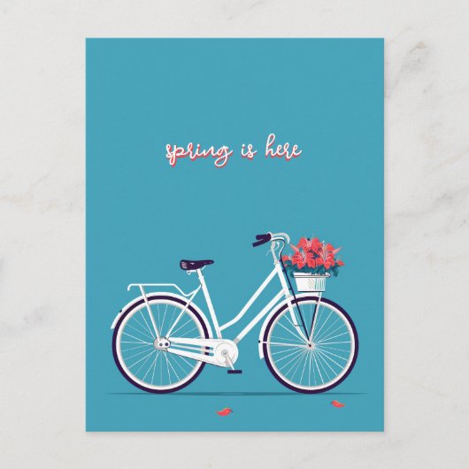Witte Fiets Roze Bloemen Blauwe achtergrond Briefkaart (Voorkant)