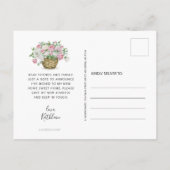 Witte Fiets Roze Witte Roos Bloemmand Bewegen Aankondigingskaart (Achterkant)