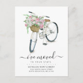Witte Fiets Roze Witte Roos Bloemmand Bewegen Aankondigingskaart (Voorkant)