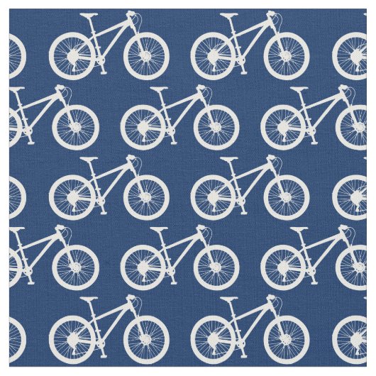 Witte Fietsen Patroon op Navy Blue Stof (Close Up)