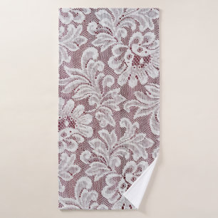 Witte, fijne elegante kant textuur met naadloze be badhanddoek