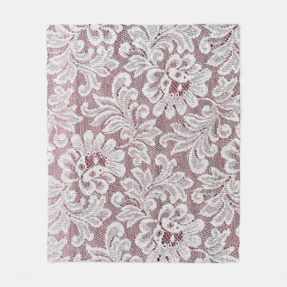 Witte, fijne elegante kant textuur met naadloze be fleece deken