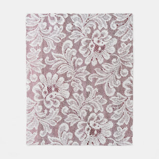 Witte, fijne elegante kant textuur met naadloze be fleece deken