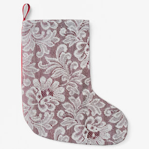 Witte, fijne elegante kant textuur met naadloze be kleine kerstsok