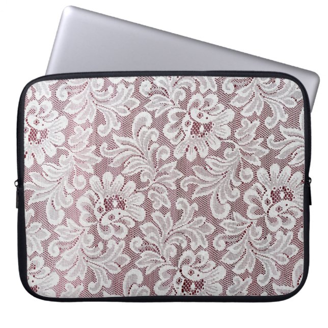 Witte, fijne elegante kant textuur met naadloze be laptop sleeve (Voorkant)