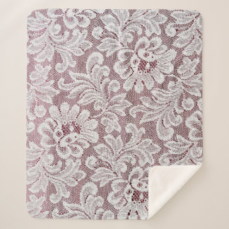 Witte, fijne elegante kant textuur met naadloze be sherpa deken