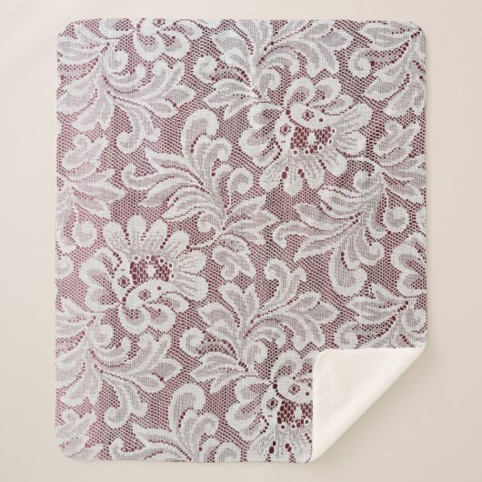 Witte, fijne elegante kant textuur met naadloze be sherpa deken (Voorkant)