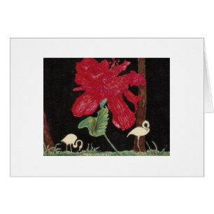 witte flamingo en hibiscus