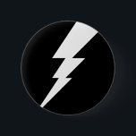 Witte Flash-bliksembolt Ronde Button 5,7 Cm<br><div class="desc">Eenvoudige witte bliksemschicht geometrische vorm op zwarte achtergrond.</div>