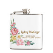 Witte Flask met Roze Pioenrozen Afstuderen Heupfles (Voorkant)