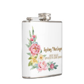 Witte Flask met Roze Pioenrozen Afstuderen Heupfles (Rechts)
