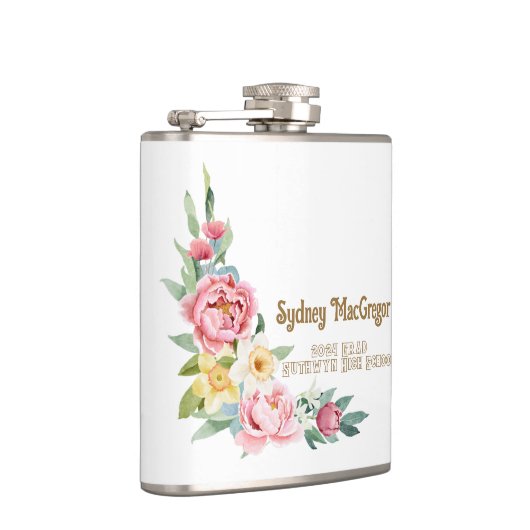 Witte Flask met Roze Pioenrozen Afstuderen Heupfles (Rechts)