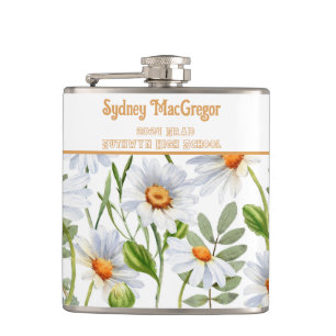 Witte Flask met Wrap Around Daisy Border Heupfles